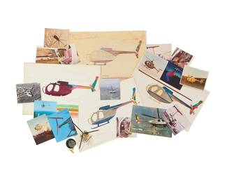 368
A group of Mario Armond Zamparelli and Company for Hughes Helicopters graphic designs and promotional materials
Circa 1980s/1990s
A large group of promotional materials related to Hughes Helicopters, including five working drawings of proposed exterior color renderings, five promotional brochures, approximately thirty promotional photographs on paper, and assorted additional promotional ephemera/materials; larger pieces estate stamped verso
Each drawing (approx.): 30" H x 17.75" W
Estimate: $400 - $600