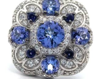 NEW! Extravagant Tanzanite & Pavé Natural Diamond Flower Ring