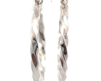 Shiny Twisted Hollow Hoop Earrings in White Gold