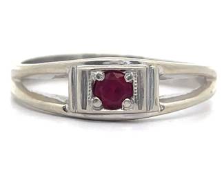 Ruby Split Shank Vintage Style Ring in 14k White Gold