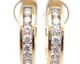1 Carat Diamond Channel Hoop Earrings in 14k Yellow Gold
