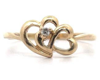 Natural Diamond Romantic Double Heart Ring in 14k Yellow Gold