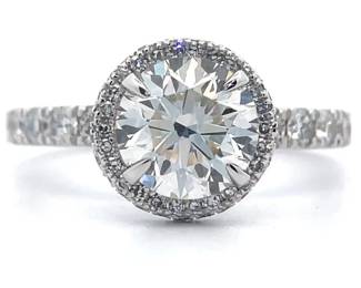 2.91 Carat Diamond Halo Pavé Ring in 14k White Gold