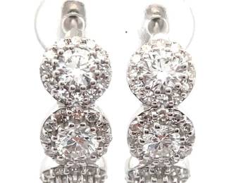 2.25 Carat Diamond Triple Halo Hoop Earrings in 14k White Gold