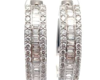 NEW! 3 Carat Diamond Triple Row Hoop Earrings in White Gold