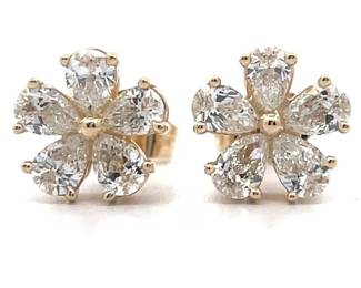 1 Carat Diamond Cluster Flower Stud Earrings in 14k Yellow Gold