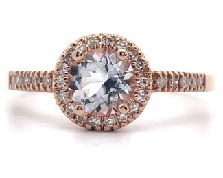 NEW! Morganite & Pave Natural Diamond Halo Ring in 14k Rose Gold