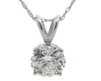 1.55 Carat Diamond Solitaire Pendant Necklace in 14k White Gold