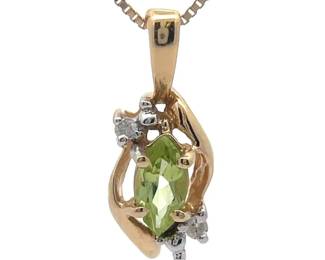 Marquise Peridot & Natural Diamond Drop Pendant Necklace in 14k Yellow Gold