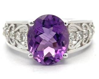 3.17 Carat Amethyst Heart Filigree Ring