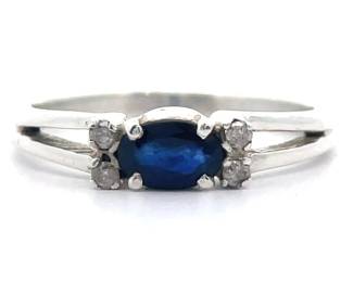 Natural Blue Sapphire & Diamond Split Shank Ring