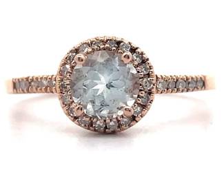 NEW! Aquamarine & Pave Natural Diamond Halo Ring in 14k Gold