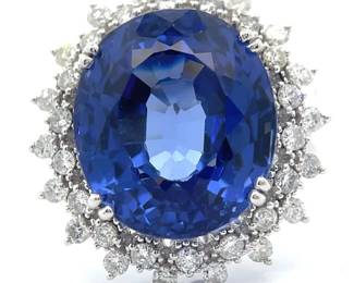 STUNNING!! 18.21 Carat Blue Sapphire & Natural Diamond Oval Halo Cluster Ring in Platinum