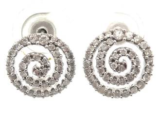 0.80 Carat Natural Diamond Spiral Pavé Stud Earrings in White Gold