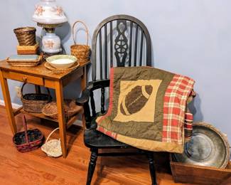 Quilts, baskets, vintage furniture 
