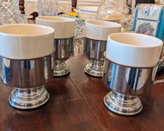 Vintage pewter and ceramic cups