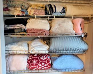 Various blankets, comforters, and linens 