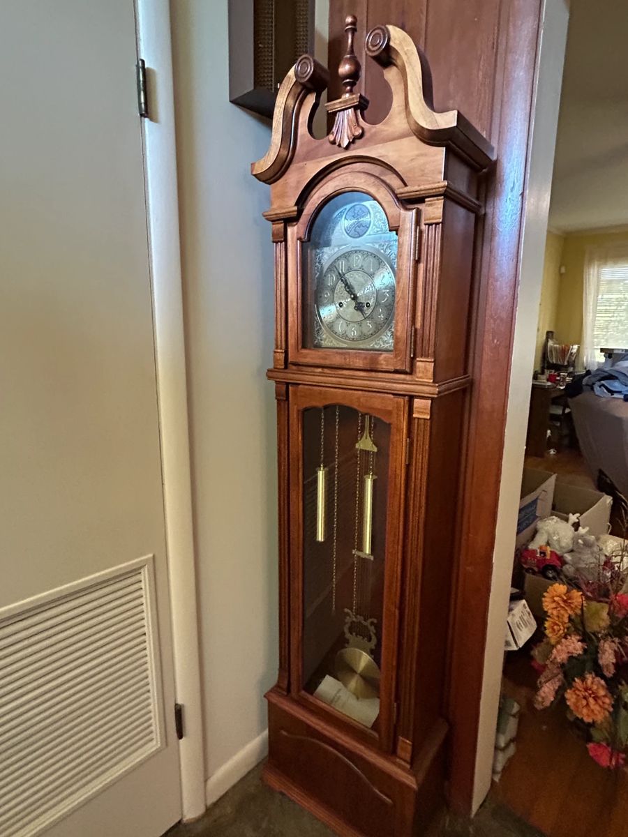 Battery powered Grandfather clock with decorative weights