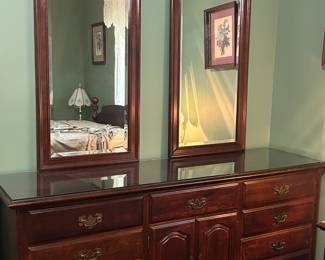 Crescent Cherry Triple Dresser w/Double Mirror