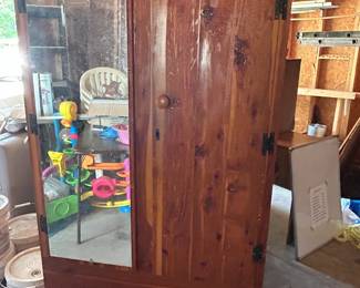 Vintage Cedar Wardrobe with Mirror