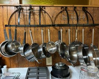 Wall Metal Pot Holders with Lots of Pots and Pans available