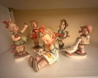 Hummel Figurines Spring Cheer Goose Girl Book Worn Globe Trotter Goebel