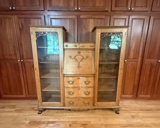 Antique Golden Oak Secretary
Double Sided Curios with Drop Front Desk