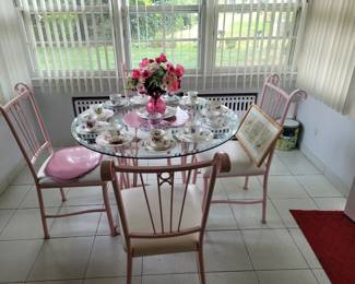 Retro Pink Dinette Set with beveled glass table top