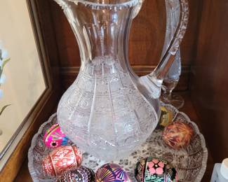Large Button pattern Pitcher Czech crystal MCM