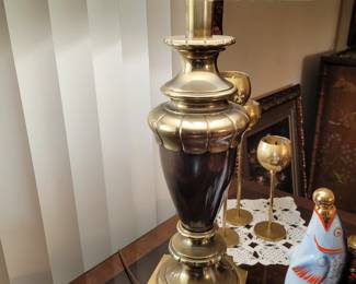 Pair of brass lamps