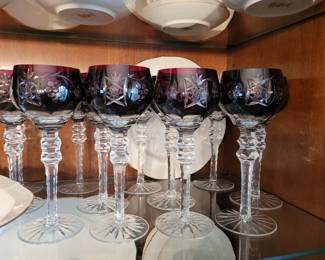 Crystal Cut to Clear  RUBY Red Goblets mid century 8" set of 12