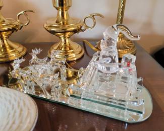 Crystal glass santa and reindeer sleigh