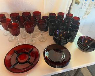 Anchor Hocking Ruby Red glassware and dishes