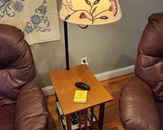 , leather recliner and lamp table stand