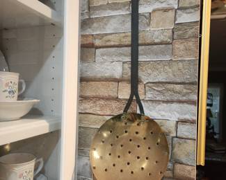 Antique Hand Forged cast iron and Brass strainer Hand Forged cast iron handle