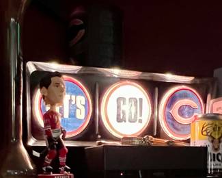 Lighted Chicago Bear sign -- "Let's Go Chicago"  - all lights on