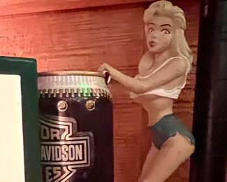 Harley-Davidson beer can holder -  w/pin-up girl