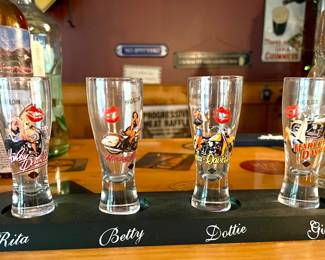 Harley Davidson beer mugs - Rita, Betty, Dottie & Ginny w/tray 