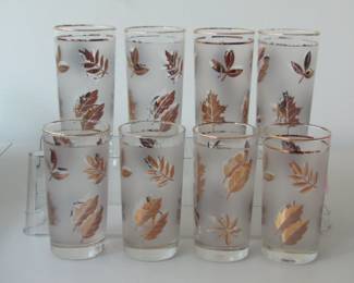 Set Of 8 Libbey Golden Foliage Frosted Glasses