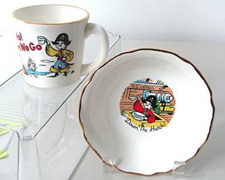 Vintage Pirate Cereal Bowl and Mug with Gold Rims