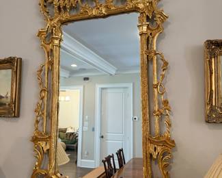 20th Century Chinese Chippendale Style Mirror with pagoda crest, 62 x 31 in