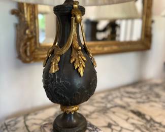 19th Century Bronze & Italian Marble Lamps 17 x 5.5in