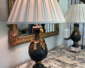 19th Century Bronze & Italian Marble Lamps 17 x 5.5in