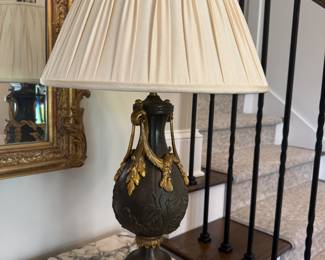 19th Century Bronze & Italian Marble Lamps 17 x 5.5in