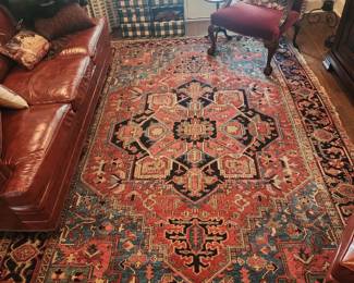 1920s handmade Persian Heriz rug 93" x 134"