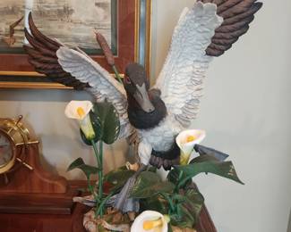 20th Century Boehm Porcelain Studio Canvas Back Duck with Calla Lilies, Edition #40240, 26 x22in 