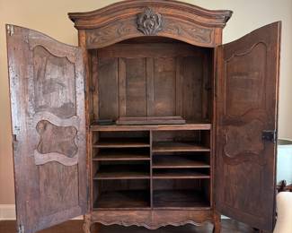 19th Century French Provincial Walnut Armoire, 89in x 57in x 26in 