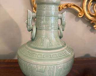 Vintage Chinese Celadon Ring Vase 11.5 in