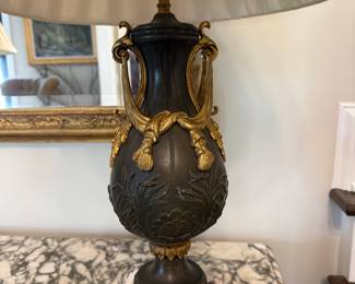 19th Century Bronze & Italian Marble Lamps 17 x 5.5in
