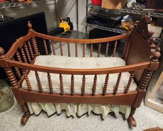 Late 19th Century American Barley Twist Mahogany Rocking Cradle, 35.5"h x 39.5"L x 21.5"d